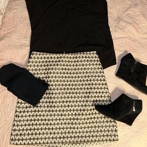 Black, Cream & Gold Metallic Mini Skirt (Loft)